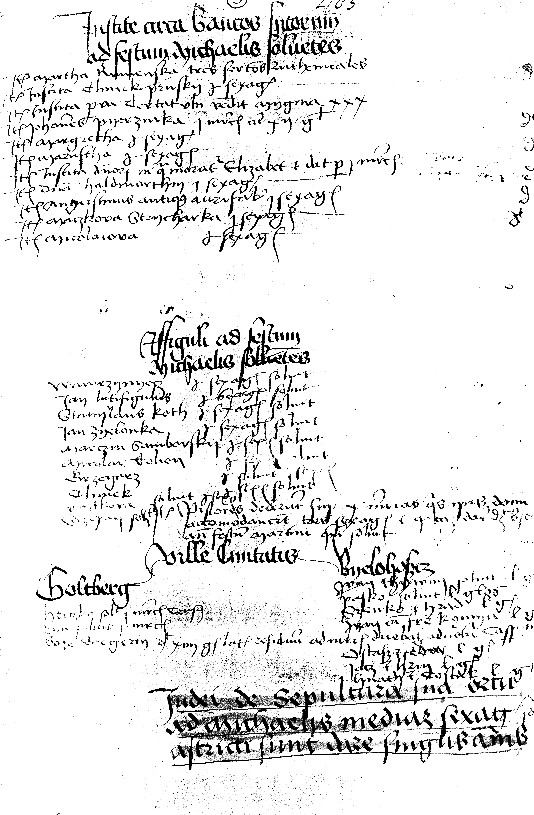 Страница из книги Львовского магистрата 1480 г. с записью об оплате евреями за кладбище